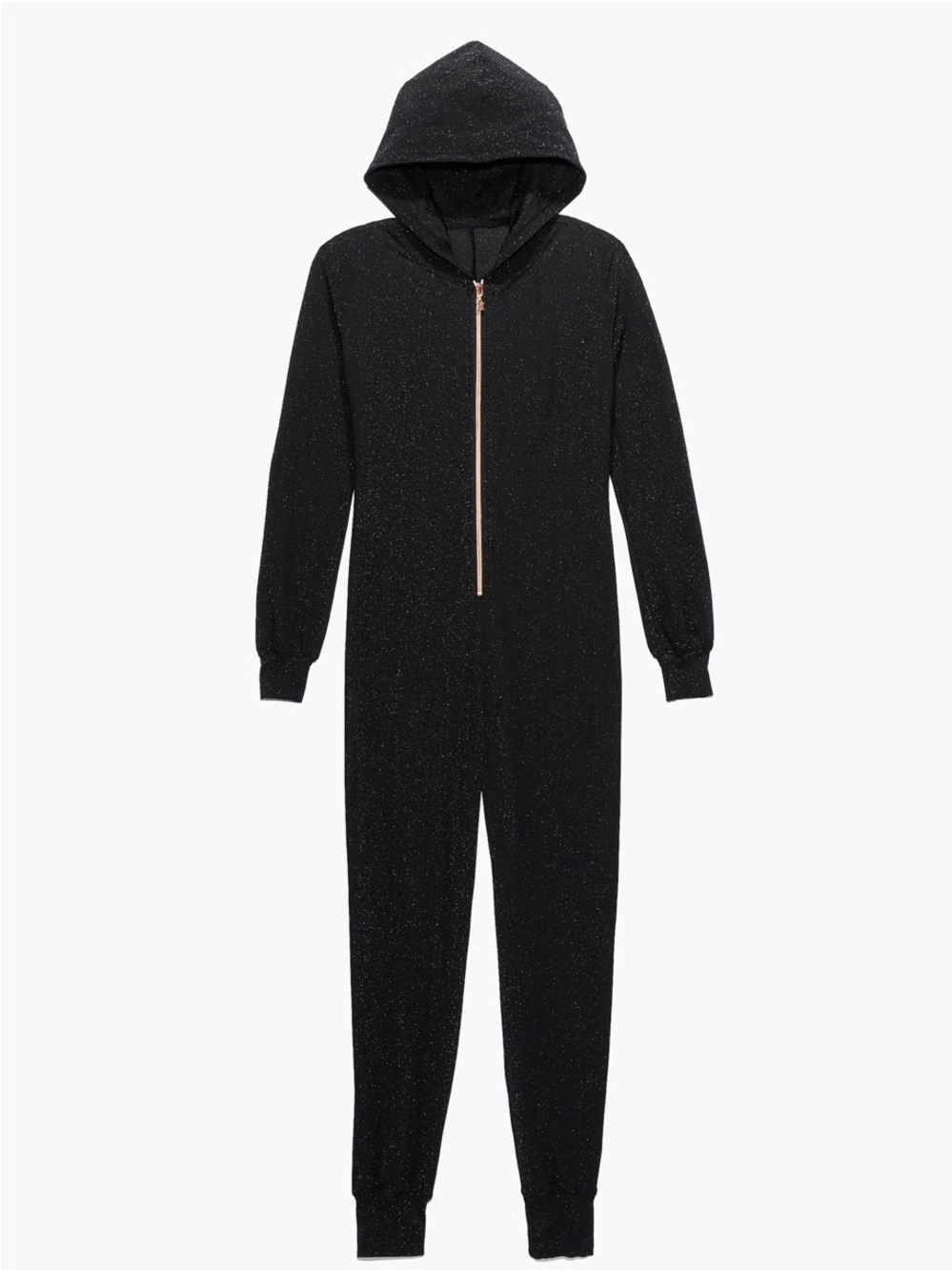 Savage X Fenty Sleep & Shine Hooded Shimmer Jumpsuit Caviar Black Size Medium - Picture 2 of 7